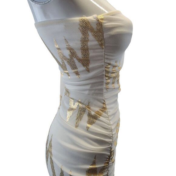 Emerald Sundae Asymmetrical Bodycon Dress With Gold Sequin Pattern - Picture 6 of 15